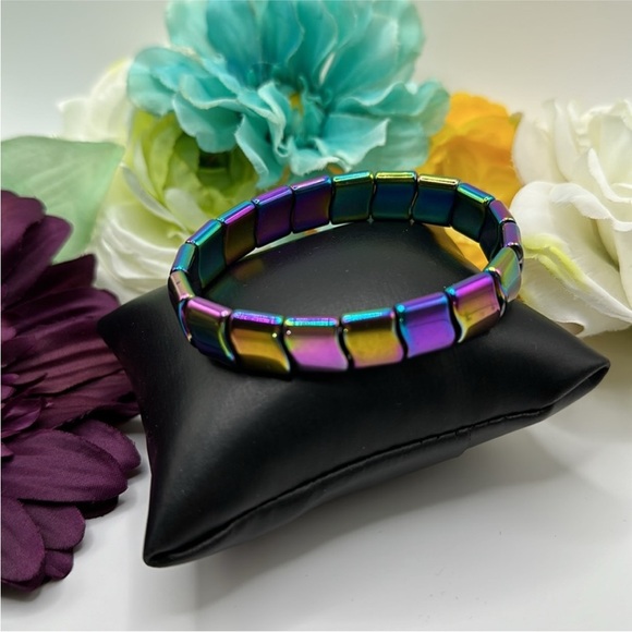 Multi Colored Oil Slick Stretch Bracelet Pink, Blue, Yellow, Purple & Green NEW - Picture 4 of 4